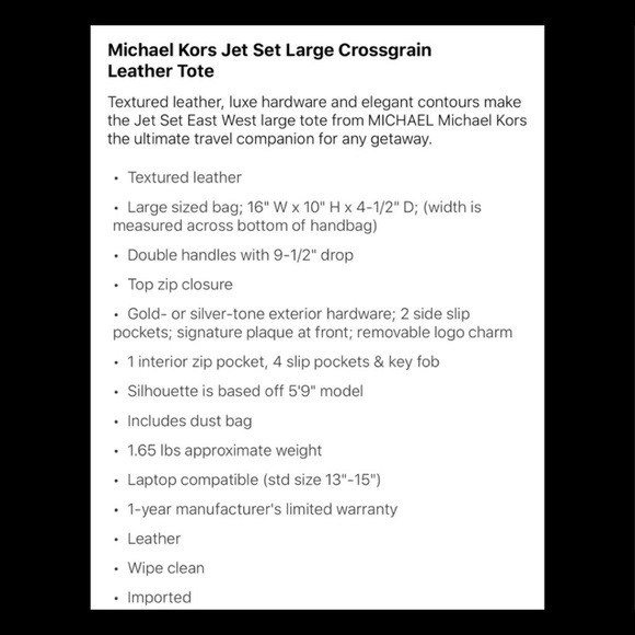 ✨Sold✨ Michael Kors Jet Set Tote - Picture 8 of 8